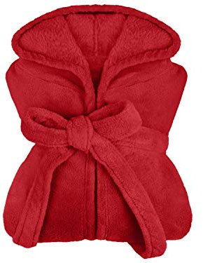 npluseins extra weicher Kapuzen-Bademantel aus Kuschelfleece - in modernen Farben und verschiedenen Größen - Unisex & wadenlang, L, Bordeaux
