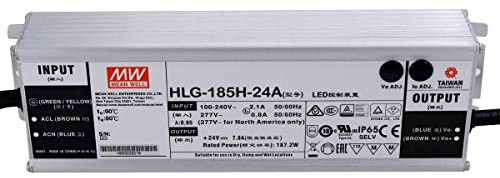 HLG-185H-24A : MEAN WELL Bloc d'alimentation LED 185 W, 24 V, IP65, tension et courant réglables (24 V 185 W)