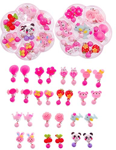 JZK 14 Paare Kunststoff rosa Kinder Mädchen Ohrringe Spielzeug Prinzessin Ohrringe für Kindergeburtstag Party Geschenk Party Dekoration Party Mitgebsel