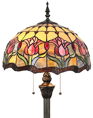 Tokira Tiffany Stil Hohe 64 Zoll Stehlampe Vintage E27, Schöne Blumen Hirten Glasmalerei Bodenleuchte Leselampe(Enthält keine Glühbirne)