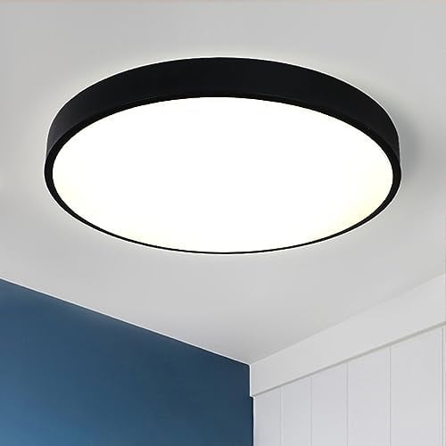 Style home 24W Deckenleuchte LED Deckenlampe aus Metall,Ø30x4cm Warmweiß 3000K,Moderne Runde Leuchte für Wohnzimmer Schlafzimmer Kinderzimmer Arbeitszimmer Büro Küche Flur Diele(Schwarz)