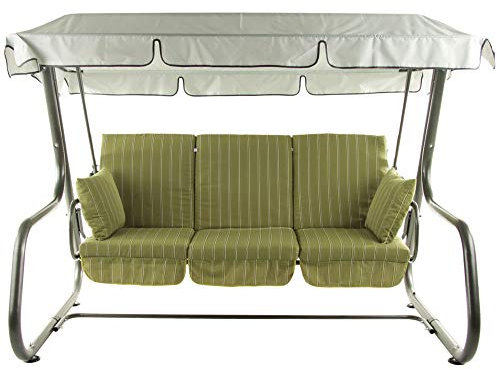 PATIO Hollywoodschaukel 4 Sitzer mit Liegefunktion 179 cm Rimini mit Auflagen grün Steifen Sonnendach Dekokissen Volant vorne