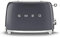 Smeg, 2x2 TSF01GREU -Toaster, 2 Schlitze für 2 Scheiben, 6 Vergoldungsniveaus, Heizfunktion, Abtau- und Bagel- Funktion, Sammelschublade, 950W, Grau
