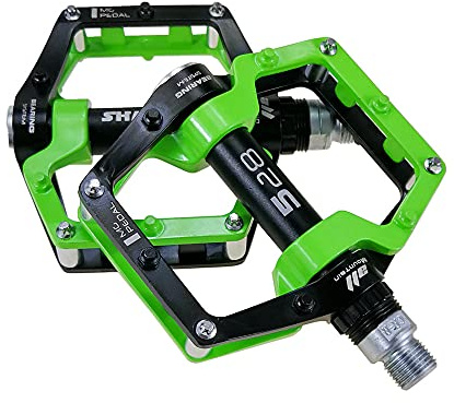 shanmashi Pedali per mountain bike MTB in alluminio nero verde 528 BMX Pedale piatto con tacchetti antiscivolo rimovibili