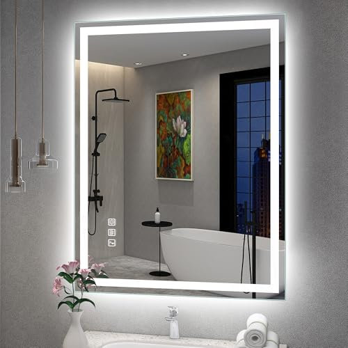 S'bagno Bluetooth-Bathroom-Mirror-with-LED-Lights 700x500mm, LED-Bathroom-Mirror with Defogging Mat, 3000K-6500K, Dimmable, Memory, HD Tempered Glass, IP44 Waterproof, Horizontal/Vertical
