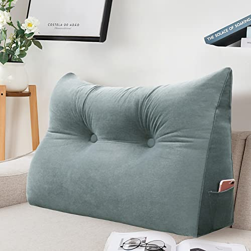 VERCART Dreieckig Sofakissen mit Füllung und Bezug, Rückenkissen Rückenlehne Lesekissen, Keilkissen Gepolstert, Samt Deko Kissen Zierkissen Couchkissen zum Bett Tagesbett 60cm Grau