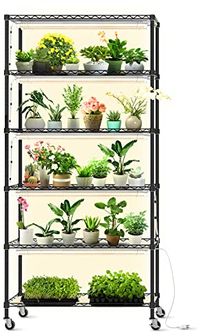 Bstrip DIY Pflanzenregal mit Wachstumslichtern, Wachstumslichtregal mit verstellbarem Gestell und Rädern, Pflanzenständer, 8er-Pack, 192 W T8, 3000 K, Vollspektrum-Wachstumslichter für Samenstart,