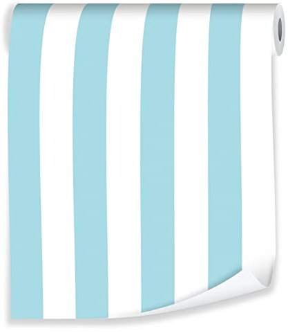 Vliestapete Streifen Blau Weiß - 10mx50cm inkl. Kleister - für Kinderzimmer Jugen Modern 10M Rolle Vlies Tapete Tapeten Wandtapete Mustertapete UV-Beständig