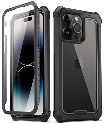 Poetic Guardian-Hülle, kompatibel mit iPhone 14 Pro Max, 17 cm (6 Fuß), militärische Falltests, stoßfest, robust, transparent, mit integriertem Displayschutz, Schwarz/Transparent
