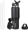 HYDROWION Bouteille d'eau en acier inoxydable de 950 ml (froide pendant 48 heures, chaude pendant 24 heures), bouteille d'eau isotherme à double paroi avec couvercle à paille, couvercle à bec verseur