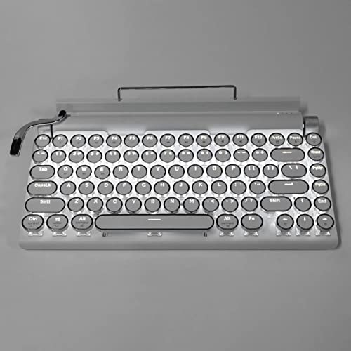 Teclado de Máquina de Escribir Retro, Teclado Mecánico con Cable o Bluetooth con Soporte para Tableta, 83 Teclas Redondas Punk, Teclado de Máquina de Escribir Eléctrico Actualizado 2022(Blanco)