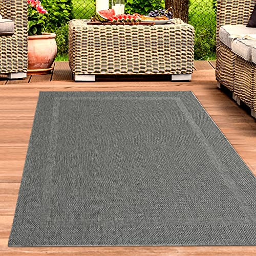 CARPETIA Outdoor Teppich Sisal-Optik Bordüre Anthrazit 200x280 cm | Pflegeleicht, schmutzabweisend und seitlich gekettelt, OEKO-TEX geprüft, für Fußbodenheizung, Terrasse & Innenräume