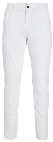 JACK & JONES Men's Chino Trousers Stretch Pants Tapered Cut Slim Fit Style JPSTMARCO JJBOWIE, Colours:White, Pant Size:34W / 30L, Leg Length:L30