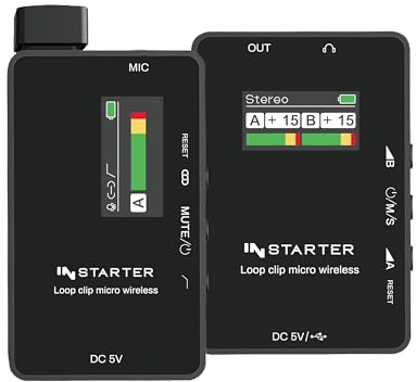 Instarter drahtlos Lavalier Wireless System mit eingebautem Funkmikrofon, Kabellos für Handy, Tablet, PC mit 1 Sender und 1 Empfänger mit 50m Reichweite und USB-C Anschluss 6 Stunden Akku Laufzeit