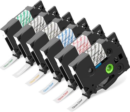 6x MarkField Kompatibel Schriftband Ersatz für Brother P-touch 12mm TZ TZe-131 Clear Laminierte Bänder 0.47 Farbe auf klar Band für PT-1000 1010 H105 H107 H100LB D200 Cube, Bunt auf Transparent