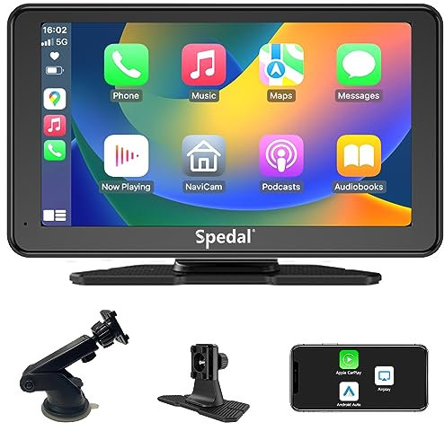 Spedal 7 Inch Wireless Apple Carplay & Android Auto with 2K Rear Camera, CL797 Portable Car Stereo with Car Play IPS Touchscreen, AirPlay, Car Bluetooth Audio Output, AUX/FM Transmitter