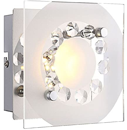 bmf-versand® Wandleuchte Innen LED - Wandlampe Kristalle Wohnzimmer Glas - Wandbeleuchtung Eckig 12 cm - Kristalllampe Warmweiß - Kristallleuchte Wand