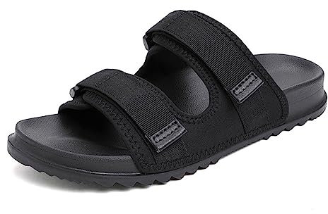 HCZION Chaussure pour diabétique, pantoufles orthopédiques de confort réglables, pantoufles larges en mousse à mémoire de forme pieds gonflés œdème sandale unisexe-Black||42