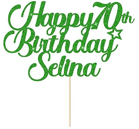 Personalised Happy Birthday Cake Topper Cake Decorations Double Sided Glitter Cake Toppers Custom Gifts for Women Men Friend with Any Age Name on 1st 10th 20th 30th 40th 50th (Green)