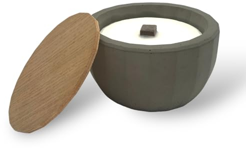 Holz & Stein Manufaktur - Steinfeuer XL aus Beton | Wiederbefüllbare Outdoor Kerze | Dauerdocht | Tischfeuer | Sojawachs - ⌀18cm x 10cm (Grau)