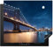 KitchenYeah© Herdabdeckplatte Einteilig Küche Herdabdeckung Induktionsfeld Ceranfeld Herdabdeckplatten Vinyl Matte Aufrollbar Brücke - Licht - Abend - See - Blau - Stadt - 57x51 cm