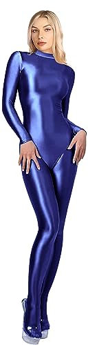 SOFSOT 200D blickdichter Einteiler Badeanzug High Stretch Glänzender Body Reißverschluss Rücken (XL, Blau)