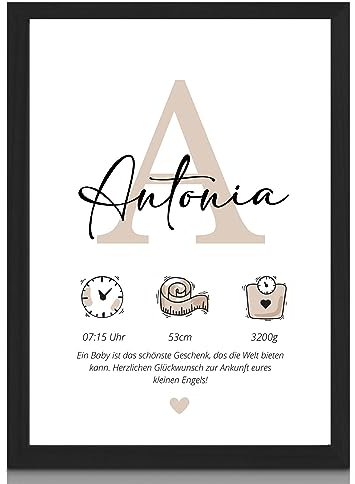 Milaboo® personalisiertes Geburtsposter Buchstabe beige I Kinderzimmer Deko I personalisierte Geschenke Baby (beige)