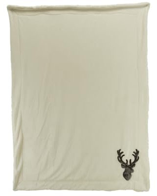 Kuscheldecke Fleecedecke 130x170cm mit Hirschkopf Motiv 1 Stück - warme Winterdecke mit Tiermotiv - Weihnachtsdecke Wohndecke Decke - Weiß