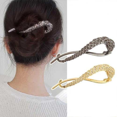 Prosy Lot de 2 pinces à cheveux torsadées en zircon doré noir coréen - Accessoires de cheveux décoratifs pour femmes et filles