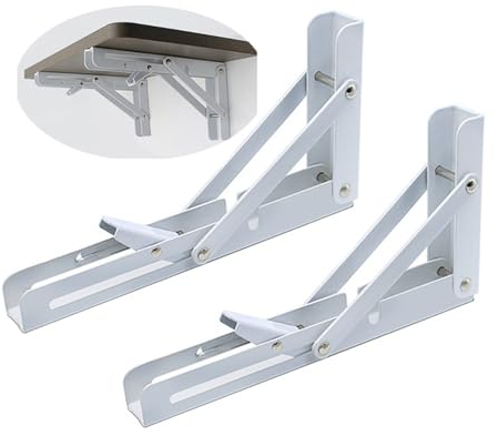 2 Stück Klappkonsolen Schwerlast Rostfreier Stahl,Regalträger Klappbar Regal Halterung Wandkonsole Trennwand Tablarträger Klappschanier,für Tischplatten Klapptisch Wandtisch (15cm,White)