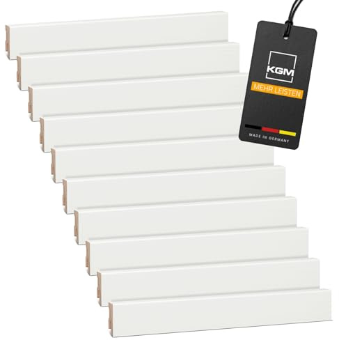 KGM Massivholz Sockelleiste Modern - Weiß - 2400 x 16 x 40 mm - 40 Stk. | Kiefer lackiert, kratzfest & abwischbar, Fußbodenleiste, Kabelkanal, Wandabschluss, lösemittelfrei, für Laminat & Vinyl, 96m