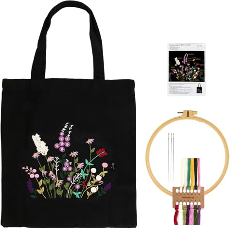 Tote Bag Embroidery Kit - Adult Craft Kit for Women, Includes Canvas Bag, Embroidery Hoops, Yarn and Tools