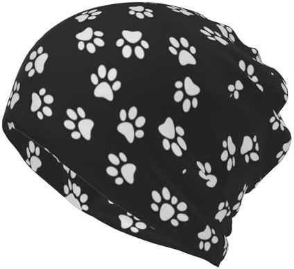 ESASAM Vielseitige Beanie-Mütze mit Pfotenabdruck, multifunktional, Halstuch und Beanie-Kombination, Schwarz , Einheitsgröße