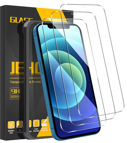 JEHOO 3 Stück für iPhone 12/iPhone 12 Pro Panzer Schutz Glas, 9H Härte, Anti-Kratzen, Anti-Bläschen, HD Gehärtetes Glas Displayschutz Folie mit Einfaches Installationswerkzeug