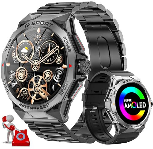 JELLOO Smartwatch Uomo Chiamate, 1.43 AMOLED Militare Smartwatch Orologio con 400MAh Batteria Grande 110+ Modalità Sportive Cardiofrequenzimetro SpO2 Sonno Contapassi Impermeabile Android iOS