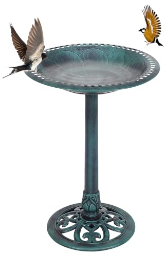 SOARS Vogelfutterspender & Vogeltränke, Futterstation Vögel 72 cm hoch, Vogelbad stehend inkl. 3 Befestigungsnägels, Bodenfutterstelle für Vögel, wetterbeständig für Balkon, Garten & Wald (Grün)