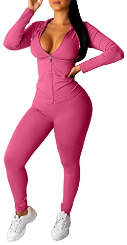 Generisch Mujer Dos Piezas Con Cremallera Top De Manga Larga Pantalones Casuales Conjuntos Ajustados Skinny 2 Piezas Niña Estilo Europeo Americano Dos Piezas Conjunto Casual Chándal