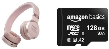 JBL Live 460NC kabelloser On-Ear Bluetooth-Kopfhörer in Rosa – Mit Noise-Cancelling und Sprachassistent – Für bis zu 50 Stunden Musikgenuss & Amazon Basics – MicroSDXC-Speicherkarte