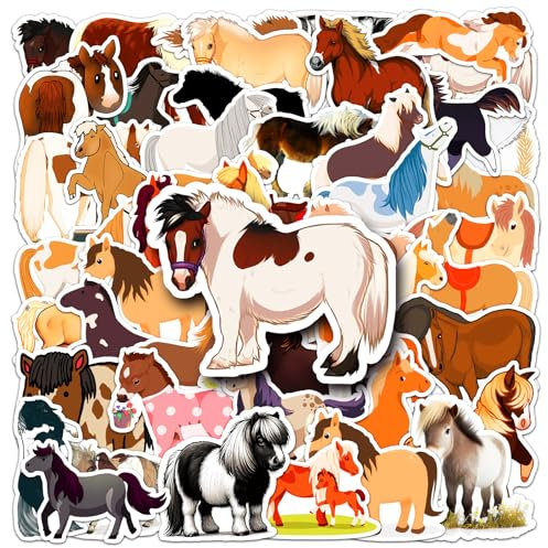 50 PCS Horse Stickers for Skateboard,Water Bottle,Scrapbook, Car,Helmet,Luggage,Laptop,Bike,Cup,Guitar,Computer,Animal Cartoon Stickers,Trendy Waterproof Vinyl Sticker,Gift for Adults Teens Boys Girls