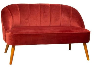 Avilia Divano Panca Stile Vintage in Velluto Rosa Terracotta a 2 Posti - Panchina Imbottita con Gambe a Compasso in Legno, 126x71x72 cm