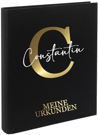 AWASG Urkundenmappe Kinder - Personalisiert mit Namen - Dokumentenmappe Ringbuch für Mädchen Jungen - Zeugnisordner Leinen zum Einsortieren von Urkunden (schwarz)