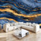Vlies Fototapete kinderzimmer Dunkelblauer Goldmarmor 3D Effekt 400 x 280cm - Foto Tapete für Wohnzimmer Moderne Vliestapete Wandtapete Motivtapeten Heim Dekoration