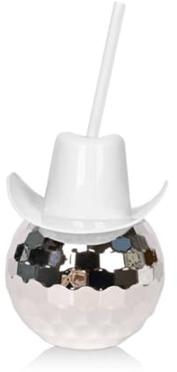 Torribala Disco Ball Cups Cowboy Hat Disco Ball Cup with Straws Bachelorette Hen Decoration Electroplating Ball Cup White