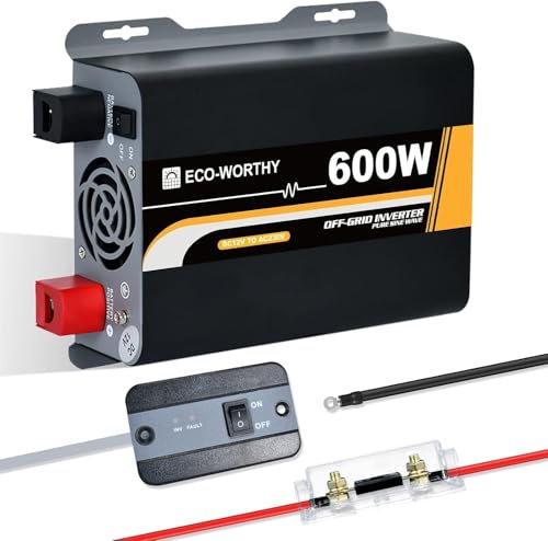 ECO-WORTHY 600W 12Vdc-230Vac Netzunabhängiger Solarwechselrichter Sinuswelle mit Fernbedienung & ANL-Sicherung & Batteriekabel für Auto Wohnmobil Caravan Camping und Solar System Haus