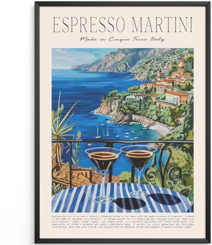 MJ-Graphics® Espresso Martini Küchenbild A2 - Deko für Wohnzimmer und Küche - Retro Cocktail Poster Italien - Ohne Rahmen