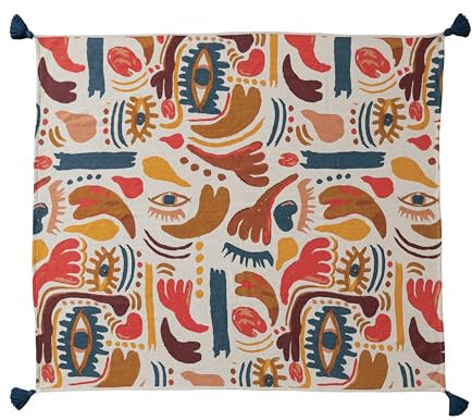 Bloomingville Visage Artistry Überwurf aus Baumwollmischgewebe, Mehrfarbig