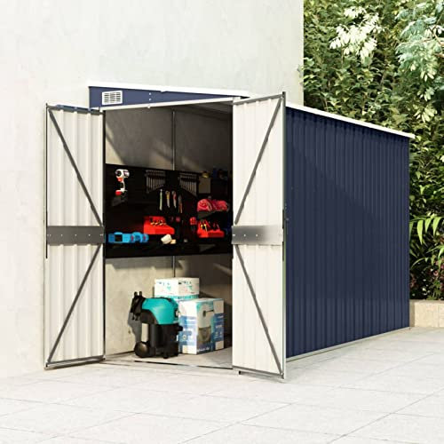 Capwee Capanno Giardino a Parete Casetta da Giardino Casetta per Attrezzi Casetta Porta Attrezzi Porta Attrezzi da Giardino Rimessa Attrezzi da Giardino Acciaio Zincato-Antracite-118 x 288 x 178 cm