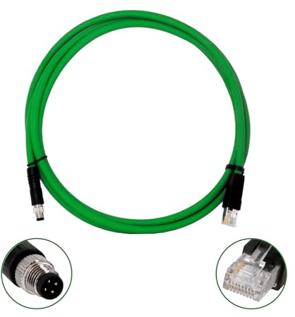 RFcoms M8 to RJ45 Ethernet Cable, 2m/6.5ft M8 4P Male to Prfinet Cat5, 4 pin D-Coded Connector Cable, Industrial Ethernet Cable, D-Code 4 Pin to RJ45 Cat5 Waterproof Flexible Cable