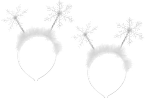 Housoutil Weihnachten Schneeflocken Haarreif, 2 Stück Schneeflocke Haarschmuck, weißer Plüsch Weihnachts Haarreif leuchtend, Weihnachts-Stirnbänder für Karneval Weihnachten Mottoparty
