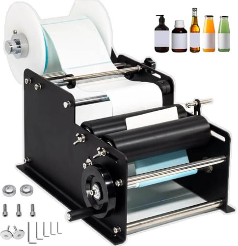 JMbpkduHs Semi-Automatic Round Bottle Labeling Machine, Adjustable Labeler Label Applicator Machine for 0.6''-4.7'' Bottle Diameter,30PCS/Min,A